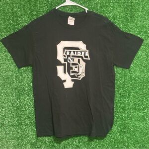 Gildan Black Short Sleeve Tees with Graphic Designs giants and raiders